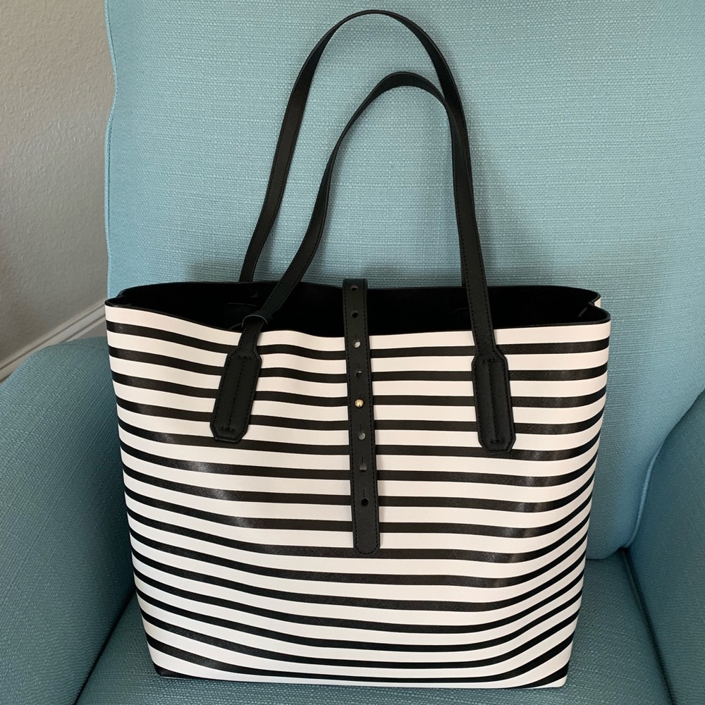 Via Spiga Leather Striped Tote With Snap-in Pouch